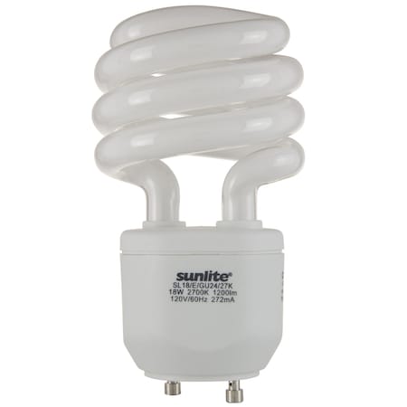 Sunlite Sunlite SL18/E/GU24/27K 18W GU24 Spiral CFL Light Bulb, GU24 Base, Warm White 00660-SU